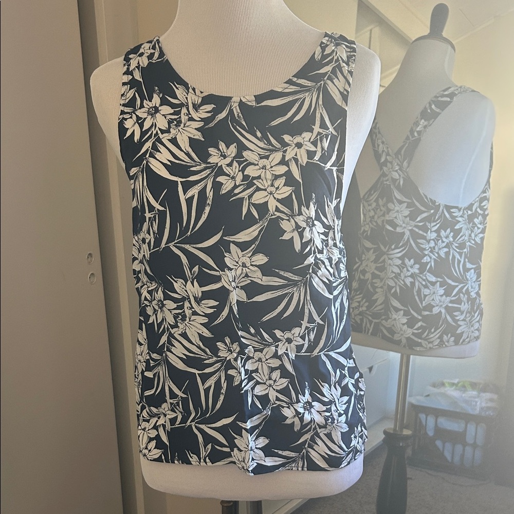 Madewell Black and White Floral Tank Top
